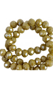 Faceted glass beads 4x3mm disc Olive green-pearl shine coating